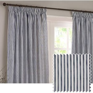 furn. Yard Hebden Pencil Pleat Curtain Pair – Ultra Soft Cotton Lined Striped Curtains (Navy 117x183cm) furn. Yard Hebden Pencil Pleat Curtain Pair – Ultra Soft Cotton Lined Striped Curtains (Navy 117x183cm)