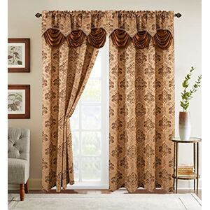 Elegant Comfort Jacquard Look Curtain Panel Set with Attached Waterfall Valance, (Set of 2), 54 x 84 Inches, Gold/Brown Elegant Comfort Jacquard Look Curtain Panel Set with Attached Waterfall Valance, (Set of 2), 54 x 84 Inches, Gold/Brown