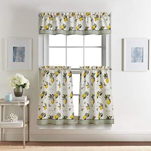 CHF Vintage Lemon 3-Piece Kitchen Curtain Tier and Valance Set, 28W x 36L Tier Pair, 56W x 14L Valance, Multi Yellow CHF Vintage Lemon 3-Piece Kitchen Curtain Tier and Valance Set, 28W x 36L Tier Pair, 56W x 14L Valance, Multi Yellow