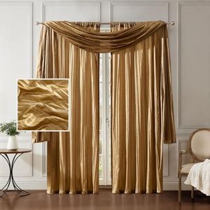 Elrene Home Fashions Athena Faux Crushed-Silk Window Curtain Panel and Valance Set, 52"x84" (2 Panels) & 1 Valance, Gold Elrene Home Fashions Athena Faux Crushed-Silk Window Curtain Panel and Valance Set, 52"x84" (2 Panels) & 1 Valance, Gold