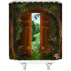 jingjiji Green Forest Shower Curtain Fantasy Garden Wooden Door Garden Tree House Fairy Tale World Natural Scenery Bathroom Decoration Curtains Polyester Fabric with Hook 70 X 70 Inch Green Brown jingjiji Green Forest Shower Curtain Fantasy Garden Wooden Door Garden Tree House Fairy Tale World Natural Scenery Bathroom Decoration Curtains Polyester Fabric with Hook 70 X 70 Inch Green Brown