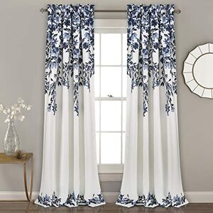 Lush Decor Tanisha Curtains Light Filtering Window Panel Set, Pair Floral Vine Print, Beautiful, Modern, Elegant Home Decor 52" W x 84" L, Navy & White Lush Decor Tanisha Curtains Light Filtering Window Panel Set, Pair Floral Vine Print, Beautiful, Modern, Elegant Home Decor 52" W x 84" L, Navy & White