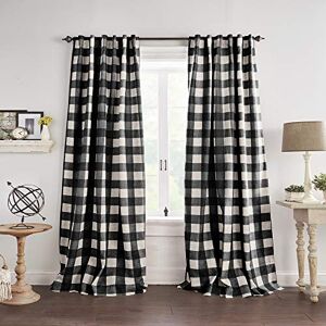 Elrene Home Fashions Farmhouse Living Grainger Buffalo-Check Blackout Window Curtain, Living Room and Bedroom Drape with Rod Pocket Tabs, 52" x 95", Black, 1 Panel Elrene Home Fashions Farmhouse Living Grainger Buffalo-Check Blackout Window Curtain, Living Room and Bedroom Drape with Rod Pocket Tabs, 52" x 95", Black, 1 Panel
