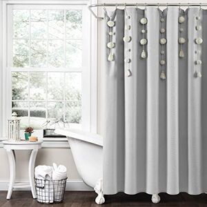 Lush Decor Boho Pom Pom Tassel Linen Shower Curtain, 72" x 72", Light Gray Lush Decor Boho Pom Pom Tassel Linen Shower Curtain, 72" x 72", Light Gray