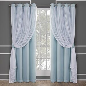 Luxe Exclusive Home Curtains Catarina Woven Blackout Grommet Top Panel Pair, Aqua, 52x96, 2 Piece Luxe Exclusive Home Curtains Catarina Woven Blackout Grommet Top Panel Pair, Aqua, 52x96, 2 Piece