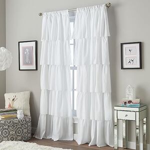 Curtainworks Flounced Ruffle Rod Pocket one Curtain Panel, 63 in, White Curtainworks Flounced Ruffle Rod Pocket one Curtain Panel, 63 in, White