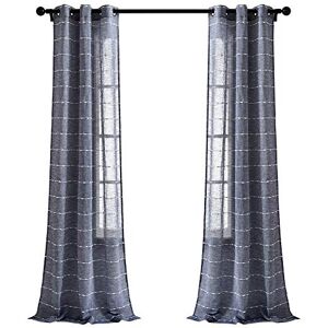 Lush Decor Navy Farmhouse Textured Grommet Sheer Window Curtain Set (84" x 38"), 84" x 38 Lush Decor Navy Farmhouse Textured Grommet Sheer Window Curtain Set (84" x 38"), 84" x 38