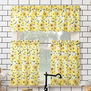 No. 918 Sunbeam Sunflower Print Semi-Sheer Rod Pocket Kitchen Curtain Valance and Tiers Set, 54" x 24", Yellow No. 918 Sunbeam Sunflower Print Semi-Sheer Rod Pocket Kitchen Curtain Valance and Tiers Set, 54" x 24", Yellow