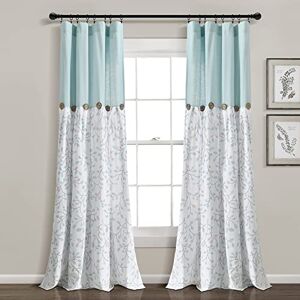 Lush Decor Linen Button Botanical Garden Window Curtain Panel (Single Panel), 84" L X 40" W, Blue & Gray Lush Decor Linen Button Botanical Garden Window Curtain Panel (Single Panel), 84" L X 40" W, Blue & Gray