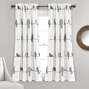 Lush Decor Rowley Birds Light Filtering Window Curtain Panels, Pair, 52" W x 63" L, Blue & Gray Colorful Floral Print Whimsical & Playful Bird Curtains For Bedroom, Living Room, Or Dining Room Lush Decor Rowley Birds Light Filtering Window Curtain Panels, Pair, 52" W x 63" L, Blue & Gray Colorful Floral Print Whimsical & Playful Bird Curtains For Bedroom, Living Room, Or Dining Room