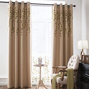 Melodieux Flower Embroidery Linen Blackout Curtains for Living Room Bedroom Silver Grommet Window Drape, Beige/Green, 52 by 96 Inch (1 Panel) Melodieux Flower Embroidery Linen Blackout Curtains for Living Room Bedroom Silver Grommet Window Drape, Beige/Green, 52 by 96 Inch (1 Panel)