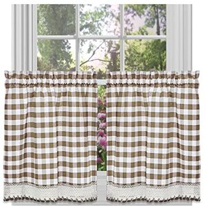 ACHIM Home Furnishings Tier Pair Buffalo Check Window Curtain, 58 in x 36 in, Taupe & Ivory ACHIM Home Furnishings Tier Pair Buffalo Check Window Curtain, 58 in x 36 in, Taupe & Ivory