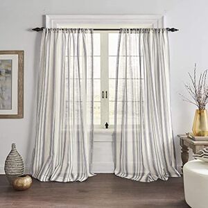 Elrene Hampton Stripe Cottagecore Window Curtain Sheer Poly Linen Blend, Grey, 52" x 84" (1 Panel) Elrene Hampton Stripe Cottagecore Window Curtain Sheer Poly Linen Blend, Grey, 52" x 84" (1 Panel)