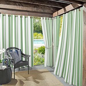 Sun Valencia 2-Pack Cabana Stripe Indoor/Outdoor UV Protectant Energy Efficient Grommet Curtain Panel Pair, Spa Green, 54" x 108 Sun Valencia 2-Pack Cabana Stripe Indoor/Outdoor UV Protectant Energy Efficient Grommet Curtain Panel Pair, Spa Green, 54" x 108