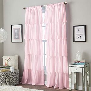 Curtainworks Flounced Ruffle Rod Pocket 100% Polyester, 63 inch,Curtain Panel, Pink Curtainworks Flounced Ruffle Rod Pocket 100% Polyester, 63 inch,Curtain Panel, Pink