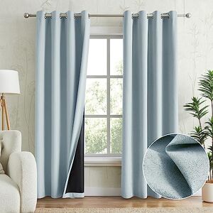 Anpark Light Blue 100% Blackout Curtains for Bedroom Decorations, Thermal Insulated Linen Look Grommet Window Curtain Drapes with Black Back for Living Room, 52 x 63 Inch Length, 2 Panels Anpark Light Blue 100% Blackout Curtains for Bedroom Decorations, Thermal Insulated Linen Look Grommet Window Curtain Drapes with Black Back for Living Room, 52 x 63 Inch Length, 2 Panels