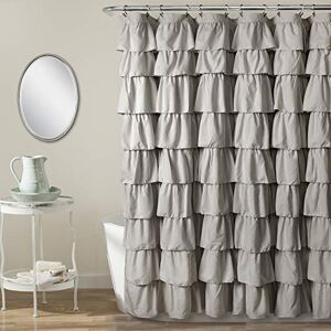 Lush Decor Ruffle Shower Curtain Floral Textured Vintage Chic Farmhouse Style Design, Light Gray, 72" x 72 Lush Decor Ruffle Shower Curtain Floral Textured Vintage Chic Farmhouse Style Design, Light Gray, 72" x 72
