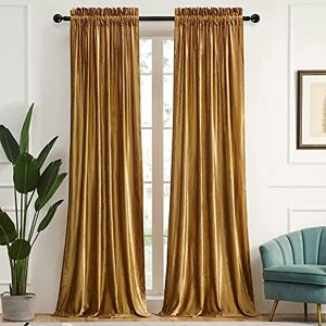 PRIMROSE Gold Curtains 96 inch for Living Room Velvet Blackout Rod Pocket Window Drapes Treatment Semi Room Darkening Decor Golden Curtains for Bedroom Set of 2 Panels PRIMROSE Gold Curtains 96 inch for Living Room Velvet Blackout Rod Pocket Window Drapes Treatment Semi Room Darkening Decor Golden Curtains for Bedroom Set of 2 Panels
