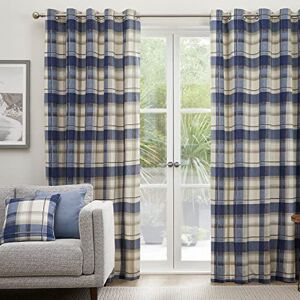 Fusion Blue Tartan Curtains W90 x L90" (229 x 229cm) 100% Cotton 2x Panels Sapphire Blue Checkered Curtains Blue Eyelet Curtains in Plaid Pattern Dark Blue Curtains for Living Room/Bedroom Fusion Blue Tartan Curtains W90 x L90" (229 x 229cm) 100% Cotton 2x Panels Sapphire Blue Checkered Curtains Blue Eyelet Curtains in Plaid Pattern Dark Blue Curtains for Living Room/Bedroom