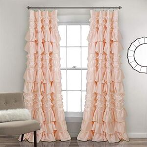 Lush Decor Kemmy Curtain Ruffled, Textured Shabby Chic Style Window Panel for Living, Dining Room, Bedroom (Single), 84” x 52”, Peachy Pink Lush Decor Kemmy Curtain Ruffled, Textured Shabby Chic Style Window Panel for Living, Dining Room, Bedroom (Single), 84” x 52”, Peachy Pink