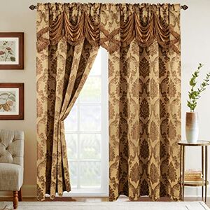 Elegant Comfort Jacquard Look Curtain Panel Set with Attached Waterfall Valance, (Set of 2), 54 x 84 Inches, Gold/Taupe Elegant Comfort Jacquard Look Curtain Panel Set with Attached Waterfall Valance, (Set of 2), 54 x 84 Inches, Gold/Taupe