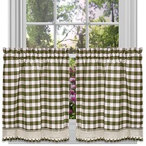 ACHIM Buffalo Check Tier Pair Window Curtain Set 58 Inch Width, 36 Inch Length Sage & Ivory Plaid Drapes Light Filtering Drapes for Kitchen, Bedroom, Living & Dining Room by Home Decor ACHIM Buffalo Check Tier Pair Window Curtain Set 58 Inch Width, 36 Inch Length Sage & Ivory Plaid Drapes Light Filtering Drapes for Kitchen, Bedroom, Living & Dining Room by Home Decor