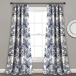 Lush Decor , Navy Botanical Garden Curtains Floral Bird Print Room Darkening Window Panel Drapes Set for Living, Dining, Bedroom (Pair), 95" x 52", 95 in x 52 Lush Decor , Navy Botanical Garden Curtains Floral Bird Print Room Darkening Window Panel Drapes Set for Living, Dining, Bedroom (Pair), 95" x 52", 95 in x 52