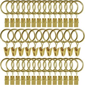 AMZSEVEN 44 Pack Small Curtain Rings with Clips, Metal Curtain Hangers Clips, Drapery Rings with Clips, Decorative Curtain Rod Window, 1 Inch Interior Diameter, Rustproof Gold。 AMZSEVEN 44 Pack Small Curtain Rings with Clips, Metal Curtain Hangers Clips, Drapery Rings with Clips, Decorative Curtain Rod Window, 1 Inch Interior Diameter, Rustproof Gold。