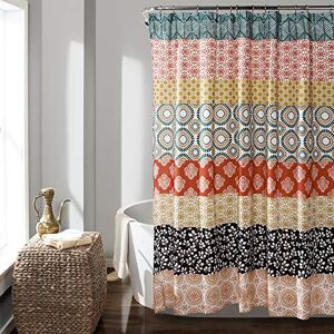 Lush Decor Bohemian Stripe Shower Curtain, 72" W x 78" L, Turquoise & Orange Long Boho Shower Curtain Colorful Striped Bathroom Curtain Maximalist & Boho Bathroom Decor Lush Decor Bohemian Stripe Shower Curtain, 72" W x 78" L, Turquoise & Orange Long Boho Shower Curtain Colorful Striped Bathroom Curtain Maximalist & Boho Bathroom Decor