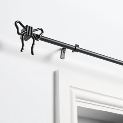 OHS Black Curtain Pole 70-120cm, Extendable Curtain Poles 16mm Sturdy Metal Rod with Bow Finials Adjustable Window Curtains Poles Brackets Included Easy To Install OHS Black Curtain Pole 70-120cm, Extendable Curtain Poles 16mm Sturdy Metal Rod with Bow Finials Adjustable Window Curtains Poles Brackets Included Easy To Install