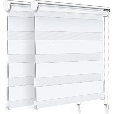 VOUNOT ® Set of 2 Day and Night Blinds No Drill, Zebra Roller Blinds for Windows, Double Layer Translucent and Blackout Fabric, Easy Installation Window Shades, White, 100 x 150 cm VOUNOT ® Set of 2 Day and Night Blinds No Drill, Zebra Roller Blinds for Windows, Double Layer Translucent and Blackout Fabric, Easy Installation Window Shades, White, 100 x 150 cm