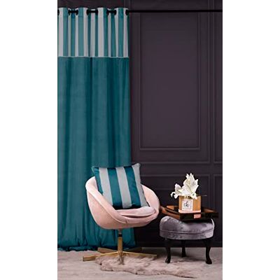 Turquoise Velvet Curtain with Printed Tape - Curtain Turquoise Velvet Curtain with Printed Tape - Curtain