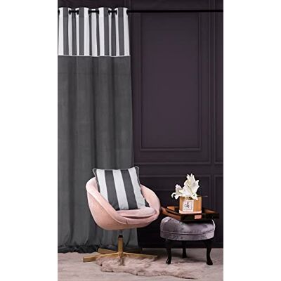 Chic Home Chic Stripe Velvet Curtain 140 x 270 cm with Eyelets Grey Chic Home Chic Stripe Velvet Curtain 140 x 270 cm with Eyelets Grey