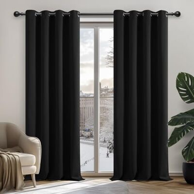 DECONOVO - Tende Oscuranti con Anelli Tinta Unita 2Pezzi 132x183 cm - Black - 132x183 cm - Curtains DECONOVO - Tende Oscuranti con Anelli Tinta Unita 2Pezzi 132x183 cm - Black - 132x183 cm - Curtains