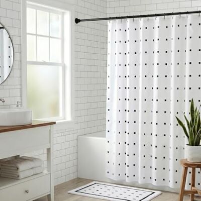 Croydex White Shower Curtain with Black Dots, 1800W x 1800H Croydex White Shower Curtain with Black Dots, 1800W x 1800H