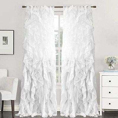 Shabby Chic White Vertical Ruffled Curtain - Curtain Shabby Chic White Vertical Ruffled Curtain - Curtain