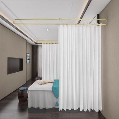 petour U-Shape Room Divider, 6.56ft Wall Mounted Privacy Partition Curtains Metal Room Divider Curtain with Flat Hook, for Fitting Room Beauty Salon Bedroom and Hospital (Gloden Rod-White Curtain) petour U-Shape Room Divider, 6.56ft Wall Mounted Privacy Partition Curtains Metal Room Divider Curtain with Flat Hook, for Fitting Room Beauty Salon Bedroom and Hospital (Gloden Rod-White Curtain)