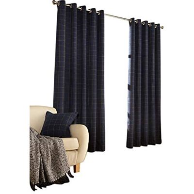 furn. Ellis Ringtop Eyelet Curtains (Pair) Ready Made Polyester Navy 168cm x 137cm (66" x 54" inches) furn. Ellis Ringtop Eyelet Curtains (Pair) Ready Made Polyester Navy 168cm x 137cm (66" x 54" inches)