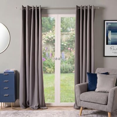 Dreamscene - Pair of Thermal Eyelet Curtains - Charcoal - Curtains Dreamscene - Pair of Thermal Eyelet Curtains - Charcoal - Curtains