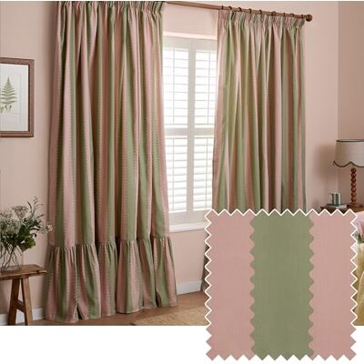 furn. Wylder Birdie Stripe Pencil Pleat Curtain Pair – Ruffled Cotton Striped Room Darkening Curtains (Pink/Green – Width 117 x Drop 137cm) furn. Wylder Birdie Stripe Pencil Pleat Curtain Pair – Ruffled Cotton Striped Room Darkening Curtains (Pink/Green – Width 117 x Drop 137cm)