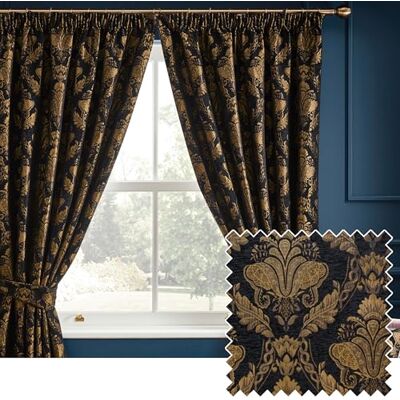 Shiraz Black Damask Curtains - Curtains Shiraz Black Damask Curtains - Curtains