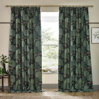 William Morris Morris & Co. Brook Woodland Jacquard Ready Made Pencil Pleat Curtains Forest Green - Curtains William Morris Morris & Co. Brook Woodland Jacquard Ready Made Pencil Pleat Curtains Forest Green - Curtains