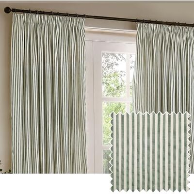 Yard Hebden Pencil Pleat Curtain Pair – Ultra Soft Cotton Lined Striped Curtains (Forest 117x137cm) Yard Hebden Pencil Pleat Curtain Pair – Ultra Soft Cotton Lined Striped Curtains (Forest 117x137cm)
