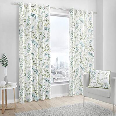 Fusion Fernworthy Green Botanical Cotton Eyelet Curtains - Curtains Fusion Fernworthy Green Botanical Cotton Eyelet Curtains - Curtains