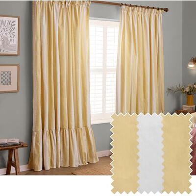 furn. Wylder Birdie Stripe Pencil Pleat Curtain Pair – Ruffled Cotton Striped Room Darkening Curtains (Butter Yellow – Width 117 x Drop 137cm) furn. Wylder Birdie Stripe Pencil Pleat Curtain Pair – Ruffled Cotton Striped Room Darkening Curtains (Butter Yellow – Width 117 x Drop 137cm)