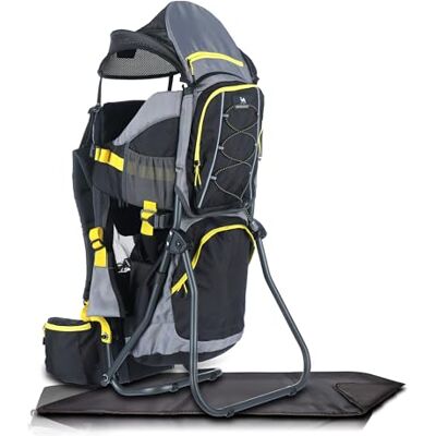 DROMADER Baby Carrier Backpack Toddler Hiking Carrier with Sun Canopy Aluminium frame · 3D Opti-Fit carrying system · Sun canopy, rain cover & changing mat · Up to 22 kg · Black and Yellow DROMADER Baby Carrier Backpack Toddler Hiking Carrier with Sun Canopy Aluminium frame · 3D Opti-Fit carrying system · Sun canopy, rain cover & changing mat · Up to 22 kg · Black and Yellow