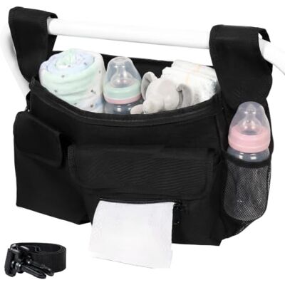 ZEJEXXB Universal Stroller Organizer Bag with Insulated Cup Holders, Premium Pram Storage Pushchair Buggy Handlebar Caddy with Shoulder Strap and Handle for Baby Essentials Diapers, Wipes (Style 1) ZEJEXXB Universal Stroller Organizer Bag with Insulated Cup Holders, Premium Pram Storage Pushchair Buggy Handlebar Caddy with Shoulder Strap and Handle for Baby Essentials Diapers, Wipes (Style 1)