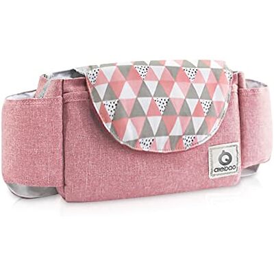 SONARIN Pram Buggy Bag Organiser & Stroller Organiser,Large Stroller Storage with Deep Cup Holder,Thickened Strap Used as Carry-On Handbag,Universal Fit All Buggy Models(Pink & Lingge) SONARIN Pram Buggy Bag Organiser & Stroller Organiser,Large Stroller Storage with Deep Cup Holder,Thickened Strap Used as Carry-On Handbag,Universal Fit All Buggy Models(Pink & Lingge)