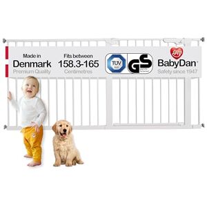 BabyDan Premier, Extra Wide Pressure Fit Stair Gate, 158.3-165 cm, Baby Gate/Safety Gate, Metal, White, Made in Denmark (Pet Gate/Dog gate) BabyDan Premier, Extra Wide Pressure Fit Stair Gate, 158.3-165 cm, Baby Gate/Safety Gate, Metal, White, Made in Denmark (Pet Gate/Dog gate)