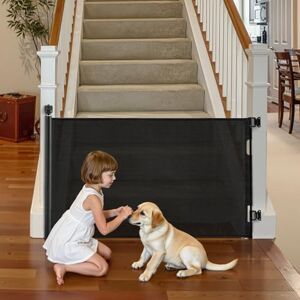 VEVOR Retractable Baby Gate, Extends to 1450 mm Wide, 980 mm Tall, with Security Lock, Easy to Use, Walk Through Without Tripping, Mesh Dog Gate for Stairs, Hallways, Indoor/Outdoor, Black VEVOR Retractable Baby Gate, Extends to 1450 mm Wide, 980 mm Tall, with Security Lock, Easy to Use, Walk Through Without Tripping, Mesh Dog Gate for Stairs, Hallways, Indoor/Outdoor, Black